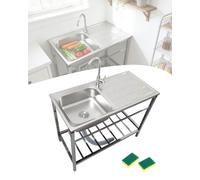 Évier Sur Pieds En Acier Inox De Jardin Extérieur Autoportant Lavabo Commercial De Cuisine avec Robinet Facile à Assembler Pour Garage Sous-Sol Restaurant Robuste/Stable 75x40xH75cm