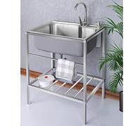 Évier Sur Pieds En Acier Inox, Lavabo Exterieur, Meuble Evier Éviers, Commerciaux Autoportant, Apparence Moderne Et Élégante, Adaptée À Tout Environnement De Restauration ( Color : Silver , Size : 60*
