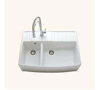 Evier timbre d'office céramique blanc EKIO NEWCO 2 bacs