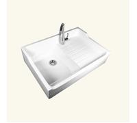 Evier timbre d'office céramique blanc 1 bac 1 égouttoir 900x610 mm