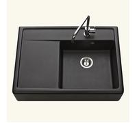 Évier timbre d'office granit noir Kümbad KIWI 1 grand bac 1 égouttoir 630x895