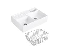 Evier timbre d'office VILLEROY ET BOCH Tradition 2 bacs 89,5 x 63 céramique vidage auto blanc + Panier vaiselle
