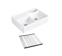 Evier timbre d'office VILLEROY ET BOCH Tradition 2 bacs 89,5 x 63 céramique vidage manuel blanc + Egouttoir déroulable