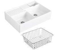 Evier timbre d'office VILLEROY ET BOCH Tradition 2 bacs 89,5 x 63 céramique vidage manuel blanc + Panier vaiselle
