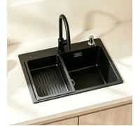 Évier un bac en granit - CECIPA MAX - Évier 60x45CM - Noir mat - 80% quartz 280°C - Bonde inox & distributeur