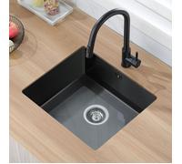 Évier un bac en Inox gris foncé - 50x44CM - Évier cuisine sous plan pour Armoire de 50 cm