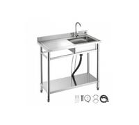 Évier utilitaire autoportant 1 bac en inox avec robinet et tuyaux eau chaude et froide dimensions 1000 x 500 x 940 mm