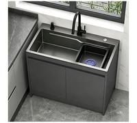 Évier Utilitaire En Acier Inoxydable Autoportant, Évier 304 Avec Armoire De Rangement Robinet Eau Chaude Et Froide Aluminium Nid D'Abeille Pour Cuisine Intérieur Extérieur Commercial