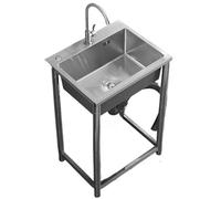 Évier utilitaire en acier inoxydable avec robinet autoportant, couche d'insonorisation épaisse, idéal pour l'extérieur, la buanderie, le jardin, 55 x 40 x 75 cm