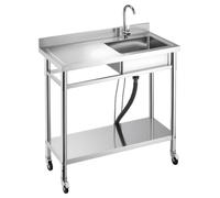 Évier utilitaire en acier inoxydable, évier de cuisine professionnel à cuve unique sur roulettes, avec robinet et raccordement à l'eau chaude et froide, plan de travail avec évier utilitaire pour gara