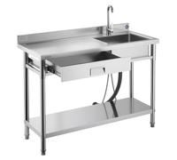Évier utilitaire en acier inoxydable, évier de cuisine professionnel à roulettes à cuve unique avec tiroir, robinet et raccordement à l'eau chaude et froide, évier utilitaire pour garage, restaurant o