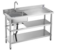 Évier utilitaire en acier inoxydable, évier de cuisine professionnel autoportant à cuve unique avec robinet et raccordement à l'eau chaude et froide, deux étagères de rangement, pour garage, restauran