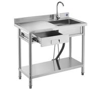 Évier utilitaire en acier inoxydable, évier de cuisine professionnel autoportant à cuve unique avec tiroir, robinet et raccordement à l'eau chaude et froide, évier utilitaire pour garage, restaurant o