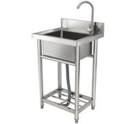 Évier utilitaire en acier inoxydable, petit évier sur pied à un bac, robinet et pieds inclus, 40,6 x 33 x 22,1 cm. Éviers commerciaux à un bac pour garage, restaurant, cuisine, buanderie, s NSF