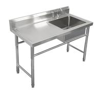 Évier Utilitaire Inox Sur Pied Avec Robinet Évier Buanderie Plan Travail | Évier Une Cuve En Inox 1,2 Mm Avec Plan Latéral, Dosseret Et Structure Renforcée Pour Cuisine Et Garage(Silver-R,120x60x80cm)