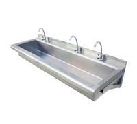 Évier utilitaire mural en acier inoxydable avec robinet et drain, lavabo multi-station robuste pour école, usine, toilettes publiques