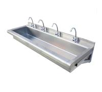 Évier utilitaire mural en acier inoxydable avec robinet et drain, lavabo multi-station robuste pour école, usine, toilettes publiques