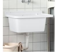 Évier utilitaire mural en résine - vidaxl - 60x40x28 cm - Blanc - 19 L - Trou de trop-plein - Porte-savon intégré