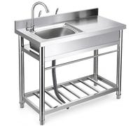 Évier utilitaire sur pied avec étagères de rangement et robinet pour restaurant, garage, sous-sol, utilisation intérieure et extérieure