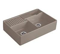 évier Villeroy und Boch double cuve 632392TR garniture de vidange , fonctionnement excentrique, bac à restes, Bois