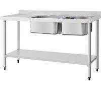 Évier Vogue en acier inoxydable, double bac, égouttoir à gauche, 150 x 60 cm