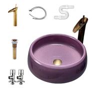 Éviers de salle de bain ronds en céramique violette avec robinet et drain Combo Fabriqué à la main Art moderne pour centre commercial, hôtel, bar, évier avec robinet
