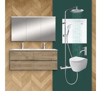 evineo ineo Salle de bains avec ensemble de meubles et armoire de toilette l: 120 cm, WC, douche et robinetteries, BE-Bad-Set4#NEW,