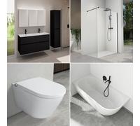 evineo ineo « Salle de bains familiale » avec ensemble de meubles et armoire de toilette l: 120 cm, WC japonais, baignoire et douche, BE-Bad-Set11,