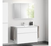 evineo ineo4 Meuble bas l: 101 cm, 2 tiroirs, avec poignée, vasque blanche, avec armoire de toilette,, BE0836WH+BE0202WM+BEA003MI+BL001197,