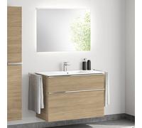 evineo ineo4 Meuble bas l: 101 cm, 2 tiroirs, avec poignée, vasque blanche, avec miroir,, BE0836WH+BE0202O BEA011MI+BL001197,
