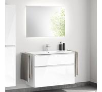 evineo ineo4 Meuble bas l: 101 cm, 2 tiroirs, avec poignée, vasque blanche, avec miroir,, BE0836WH+BE0202WH+BEA011MI+BL001197,