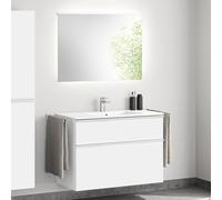evineo ineo4 Meuble bas l: 101 cm, 2 tiroirs, avec poignée, vasque blanche, avec miroir,, BE0836WH+BE0202WM+BEA011MI+BL001197,