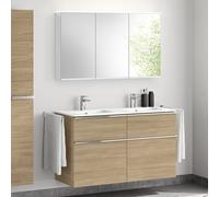 evineo ineo4 Meuble bas, l : 121 cm, 4 tiroirs, avec poignée, double vasque blanche, avec armoire de toilette, BE0244WH+BE0203O BEA004MI+BL001197,