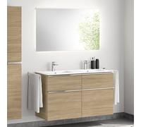 evineo ineo4 Meuble bas, l : 121 cm, 4 tiroirs, avec poignée, double vasque blanche, avec miroir,, BE0244WH+BE0203O BEA012MI+BL001197,