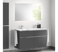 evineo ineo4 Meuble bas, l : 121 cm, 4 tiroirs, avec poignée, double vasque blanche, avec miroir,, BE0244WH+BE0203AN+BEA012MI+BL001197,