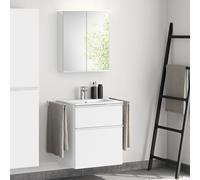 evineo ineo4 Meuble bas l: 61 cm, 2 tiroirs, avec poignée, vasque blanche, avec armoire de toilette,, BE0834WH+BE0200WM+BEA001MI+BL001197,