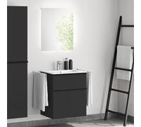 evineo ineo4 Meuble bas l: 61 cm, 2 tiroirs, avec poignée, vasque blanche, avec miroir,, BE0834WH+BE0200BM+BEA009MI+BL001197,