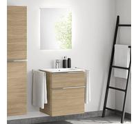 evineo ineo4 Meuble bas l: 61 cm, 2 tiroirs, avec poignée, vasque blanche, avec miroir,, BE0834WH+BE0200O BEA009MI+BL001197,