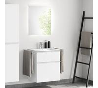 evineo ineo4 Meuble bas l: 61 cm, 2 tiroirs, avec poignée, vasque blanche, avec miroir,, BE0834WH+BE0200WM+BEA009MI+BL001197,