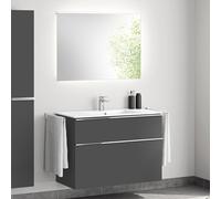 evineo ineo4 Meuble bas l: 81 cm, 2 tiroirs, avec poignée, vasque blanche, avec miroir,, BE0835WH+BE0201AN+BEA010MI+BL001197,
