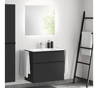 evineo ineo4 Meuble bas l: 81 cm, 2 tiroirs, avec poignée, vasque blanche, avec miroir,, BE0835WH+BE0201BM+BEA010MI+BL001197,