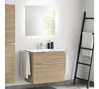 evineo ineo4 Meuble bas l: 81 cm, 2 tiroirs, avec poignée, vasque blanche, avec miroir,, BE0835WH+BE0201O BEA010MI+BL001197,
