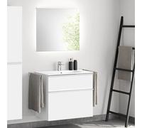 evineo ineo4 Meuble bas l: 81 cm, 2 tiroirs, avec poignée, vasque blanche, avec miroir,, BE0835WH+BE0201WM+BEA010MI+BL001197,