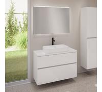 evineo ineo5 evo Meuble bas l: 100 cm, 2 tiroirs, vasque ineo7 l: 60 cm, blanc, avec miroir éclairé ineo,, BE0939WH+BE0958WH+BE0964WH+BEA011MI,