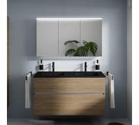 evineo ineo5 evo Meuble bas l: 120 cm, 2 tiroirs, plan vasque double slim noir mat, avec armoire de toilette ineo5 evo,, BE0837BM+BE0959O BEA093MI+BEA097DE,