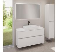 evineo ineo5 evo Meuble bas l: 120 cm, 2 tiroirs, vasque ineo7 l: 60,5 cm, blanc mat, avec miroir éclairé ineo,, BE0937WM+BE0959WM+BE0965WM+BEA012MI,