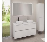 evineo ineo5 evo Meuble bas l: 120 cm, 4 tiroirs, 2 vasques ineo3 Ø 37 cm blanches, avec miroir éclairé ineo,, 2#BE0931WH+BE0960WH+BE0965WH+BEA012MI,