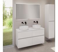 evineo ineo5 evo Meuble bas l: 120 cm, 4 tiroirs, 2 vasques ineo6 Ø 39 cm blanches, avec miroir éclairé ineo,, 2#BE0935WH+BE0960WH+BE0965WH+BEA012MI,