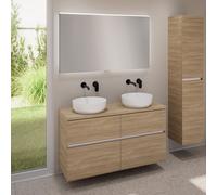 evineo ineo5 evo Meuble bas l: 120 cm, 4 tiroirs, 2 vasques ineo6 Ø 39 cm blanches mates, avec miroir éclairé ineo,, 2#BE0935WM+BE0960O BE0965O BEA012MI,