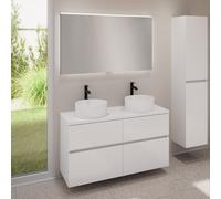 evineo ineo5 evo Meuble bas l: 120 cm, 4 tiroirs, 2 vasques ineo7 Ø 36 cm noires mates, avec miroir éclairé ineo,, 2#BE0942BM+BE0960WH+BE0965WH+BEA012MI,